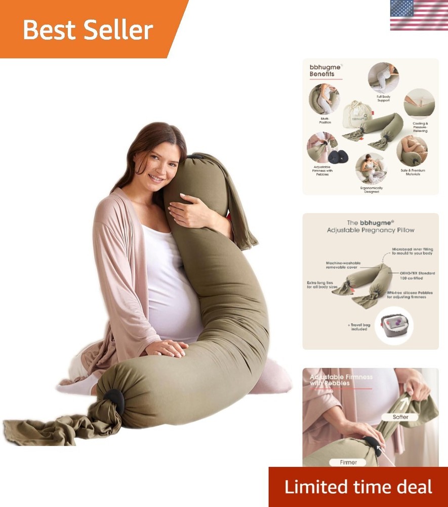 Dusty Olive Full Body Support Pregnancy Pillow - Adjustable Firmness for Comfort