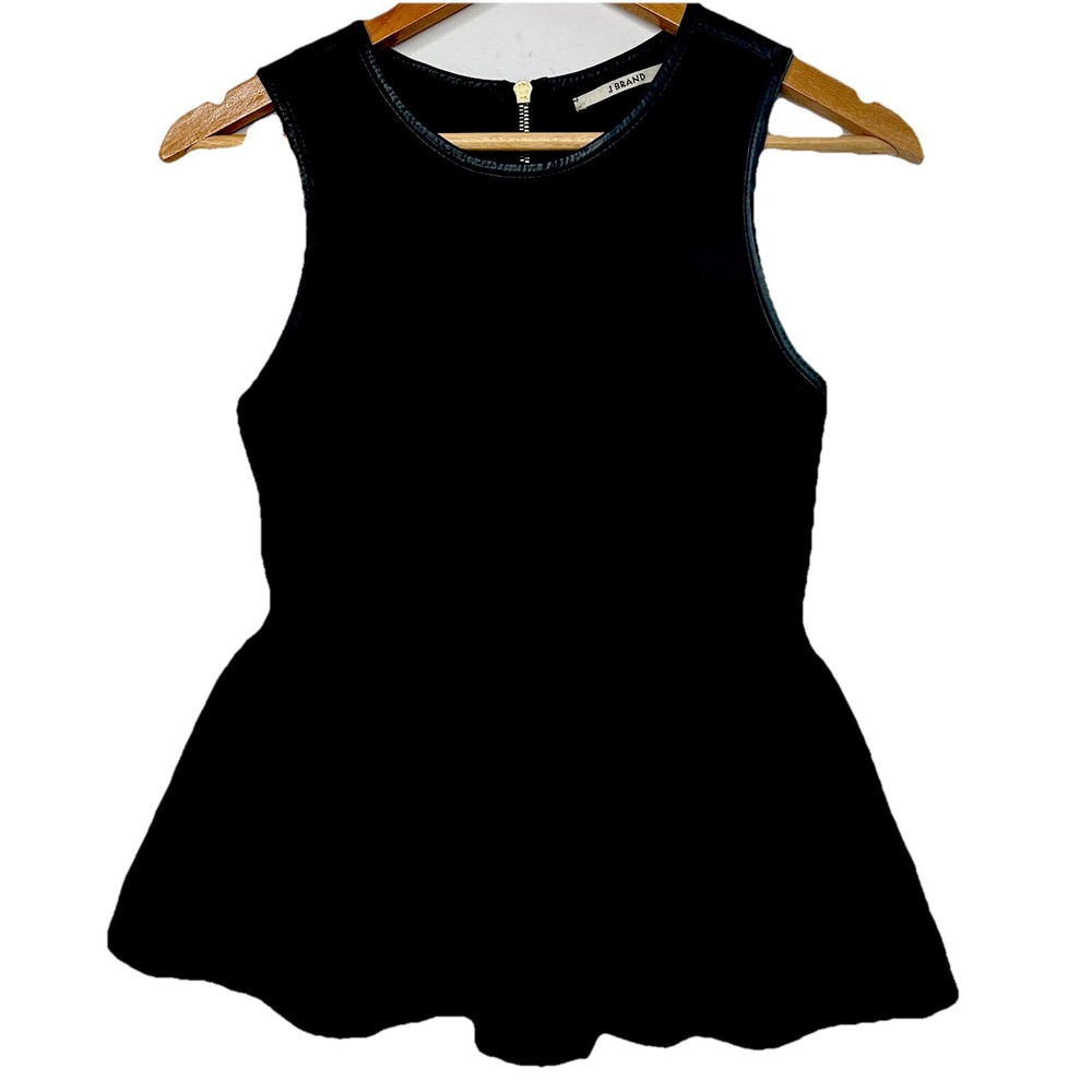 J BRAND Angora Wool Spandex Knitted Peplum Tank Top Lamb Leather Trim Size XS