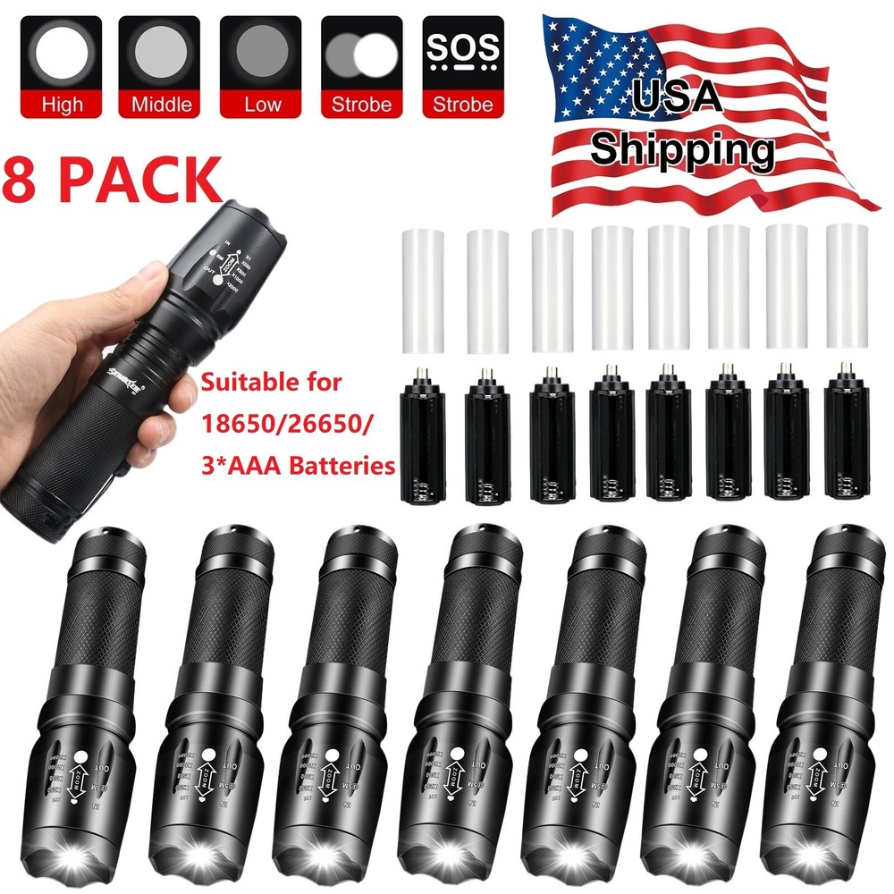 8Pcs Ultra-Bright LED Mini Flashlights, Zoomable AAA Battery Work Lights, Compact Torch for Outdoor & Emergency Use