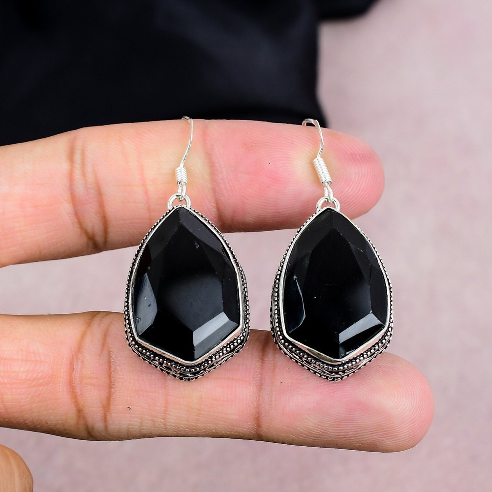 Black Onyx 925 Sterling Silver Handmade Earrings Jewelry Gift
