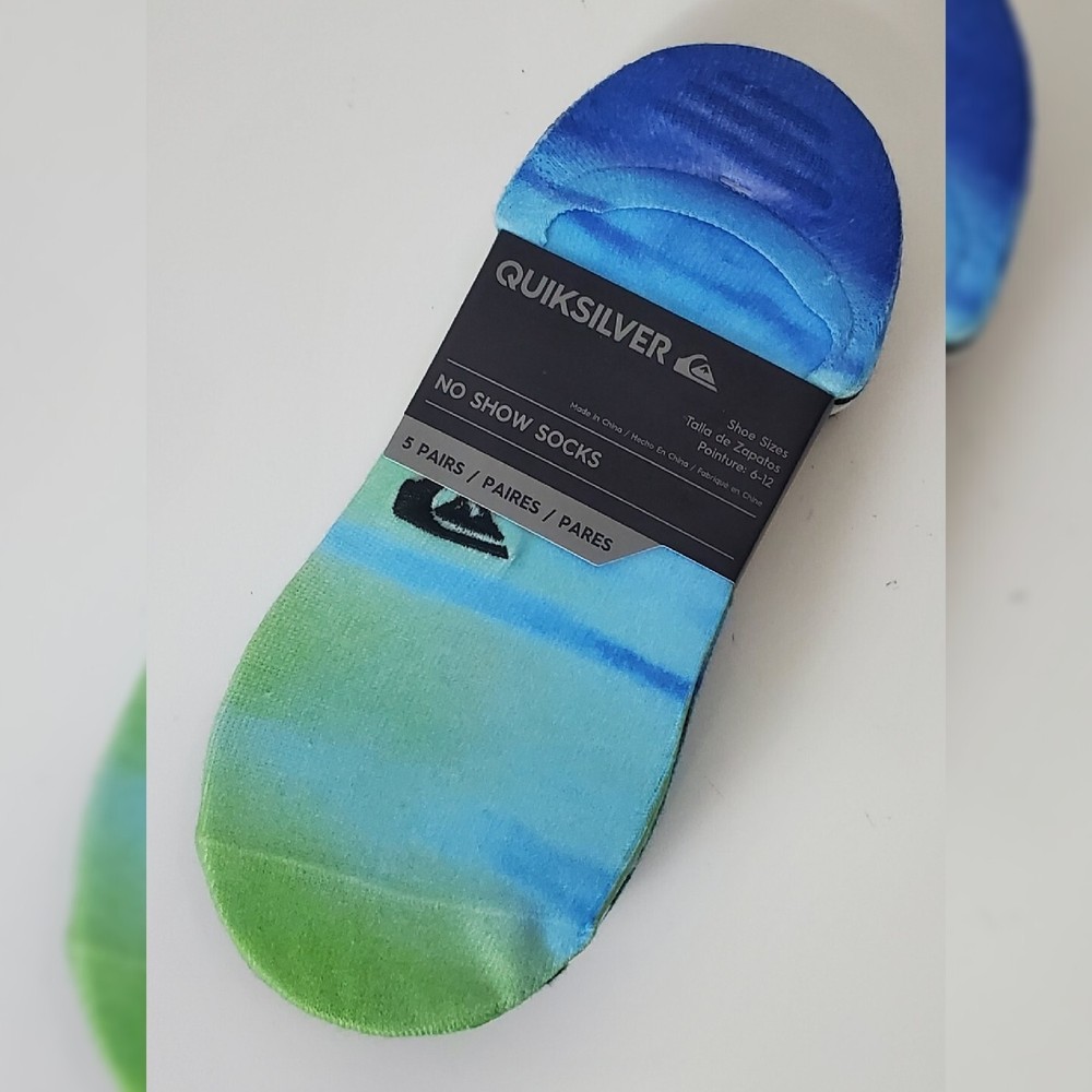 Quiksilver No-Show Socks 5-Pack for Men Shoe Size 6-12 Multi-Color