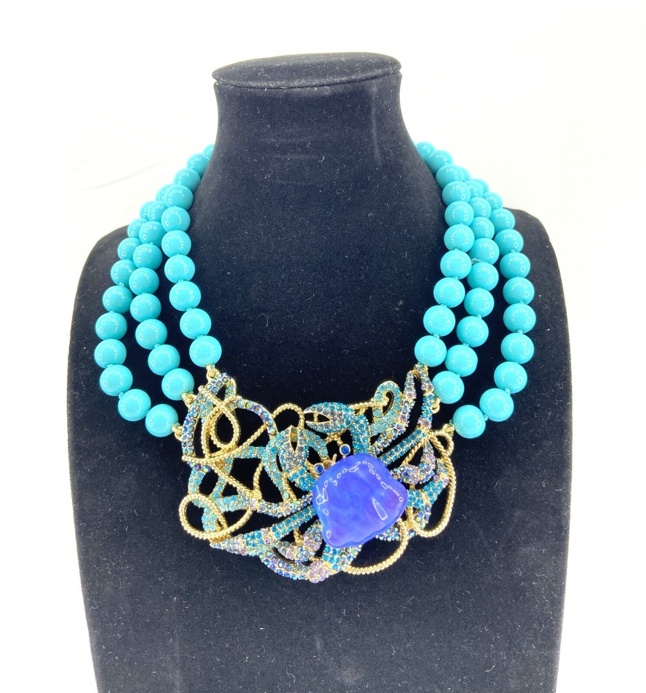 Heidi Daus Crab Triple Strand Beaded Crystal Necklace Crab Design