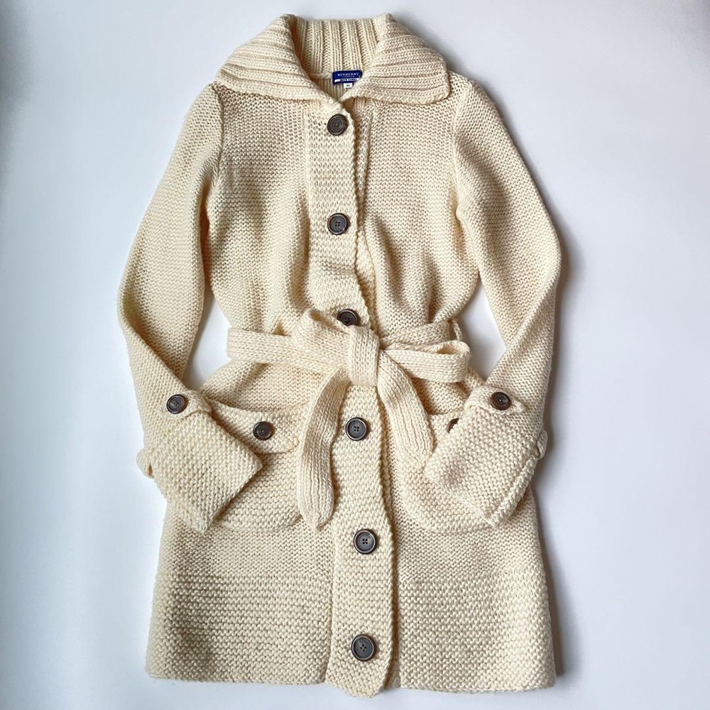 Burberry Blue Label Knit Long Cardigan Coat with Belt, Size M, New