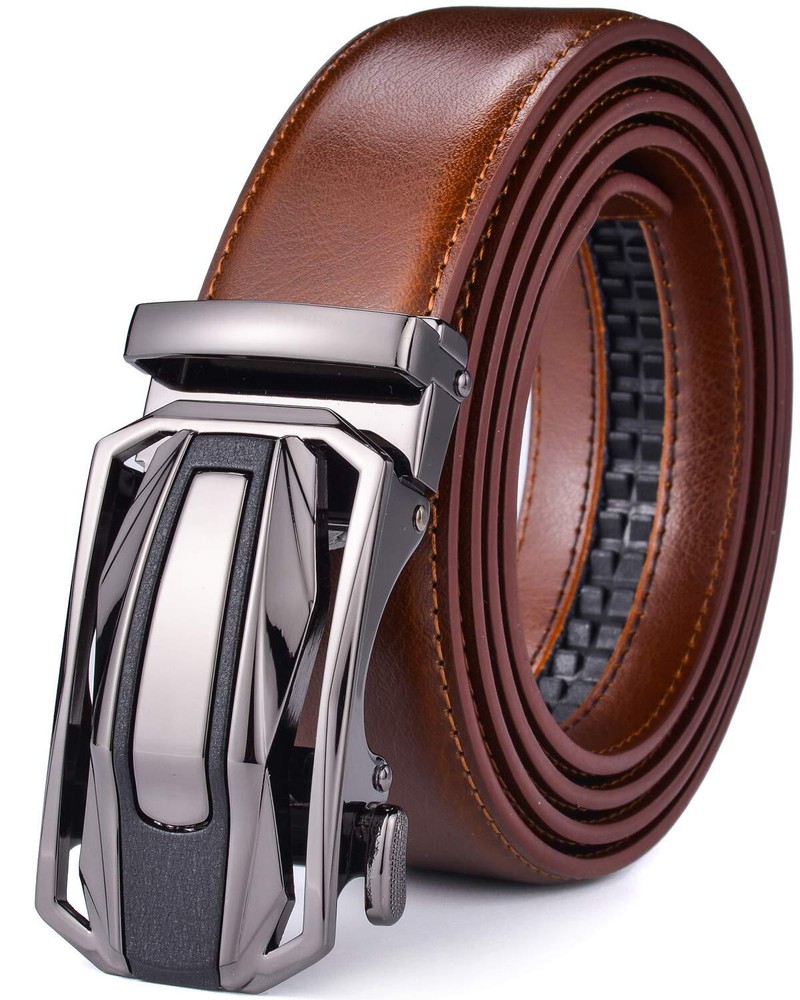 Men Belts Leather Male Slide Ratchet Work Dress Strap w Interchangeable Buckl...