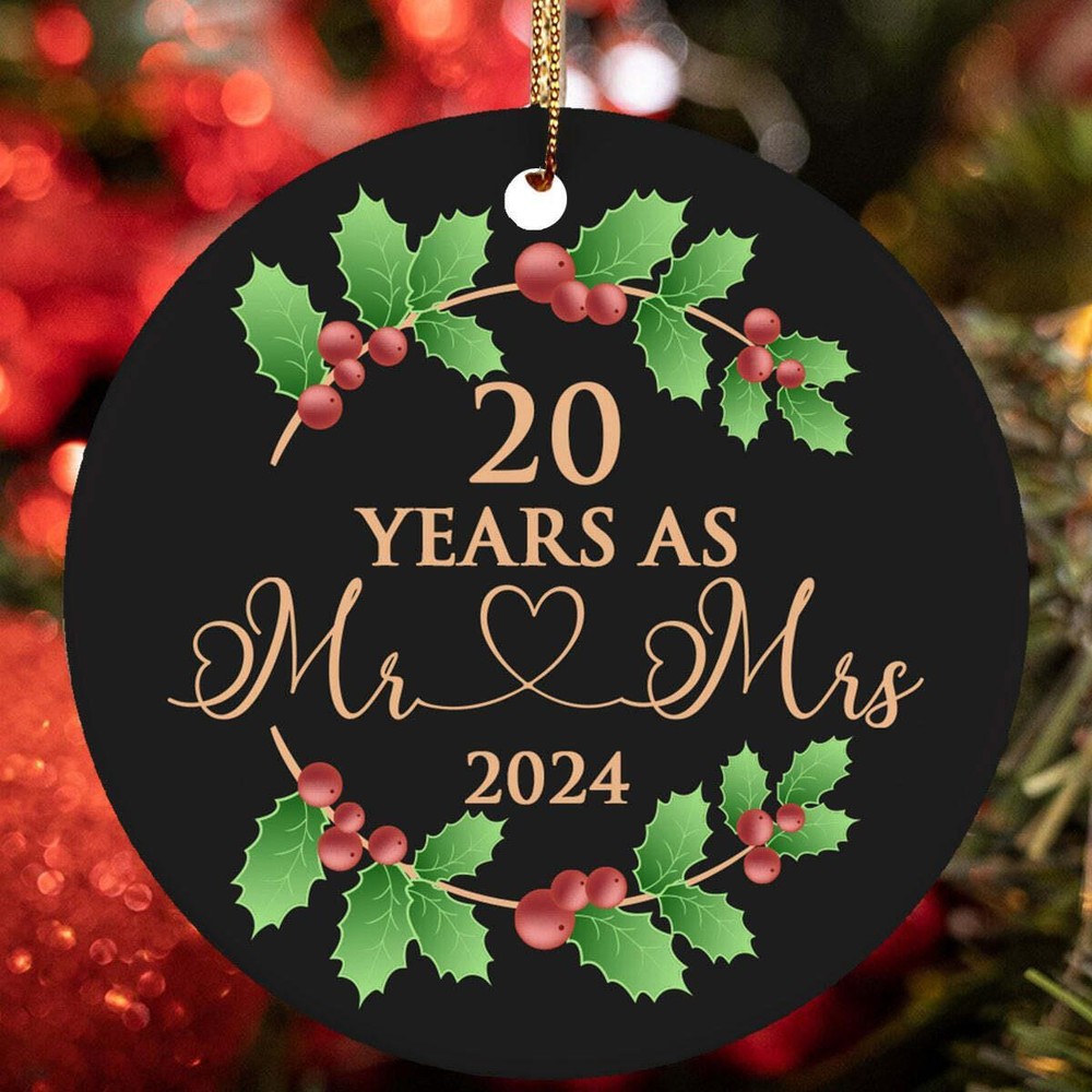 20 Years As Mr   Mrs Ornament 20th Anniversary Wreath Christmas Gift Tree Decor