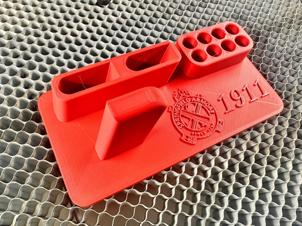 Springfield Armory 1911 45 ACP gun stand with twin mag holder US made in red