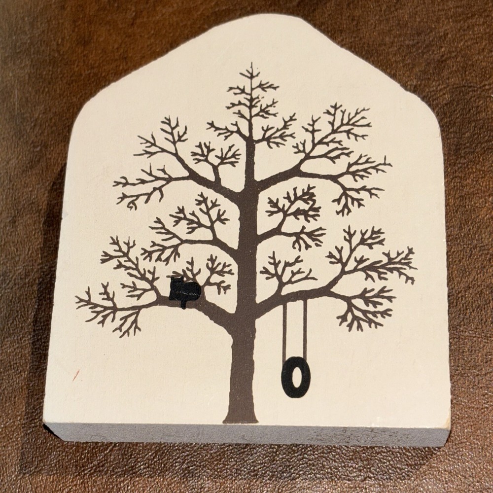 The Cat's Meow Village Winter Tree Tire Swing 1995 Shelf Sitter - Faline