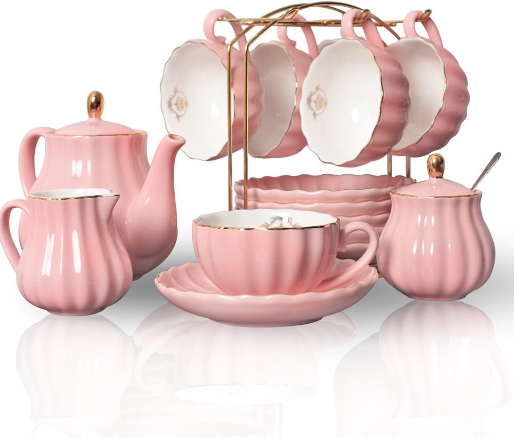 Sweejar British Royal Porcelain Tea Set with 8oz Cups and Saucer Service