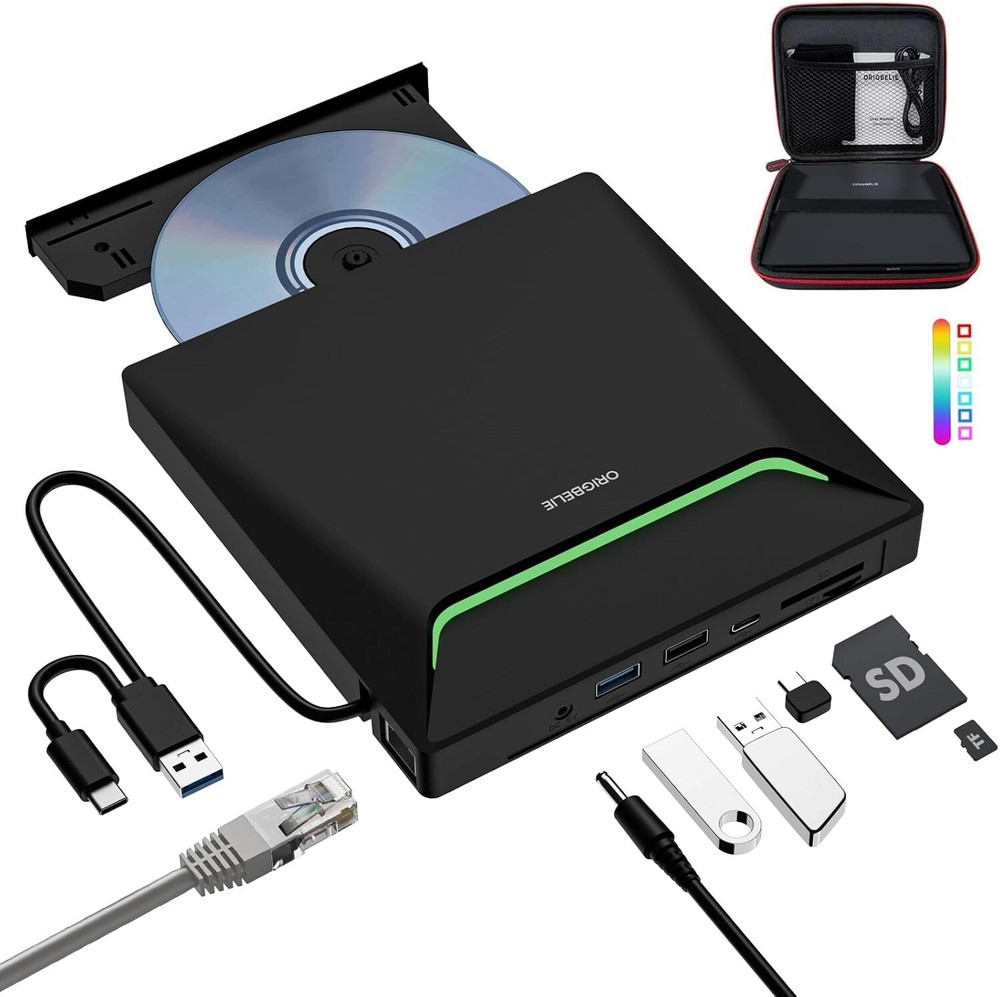 USB 3.0 External CD DVD Burner with Ethernet & 3-Port Hub