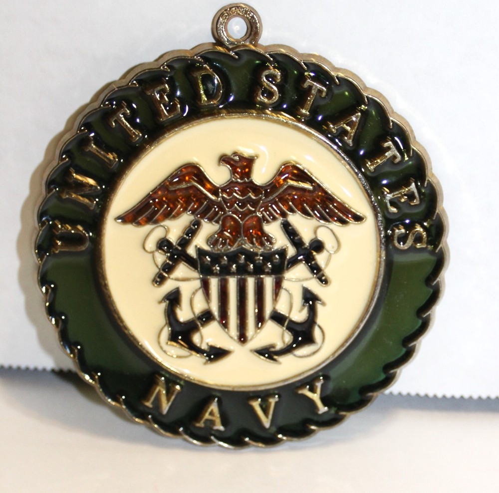 US Navy Stain Glass Vintage Retro Stamped Suncatcher Hanging Pendent Gold Trim