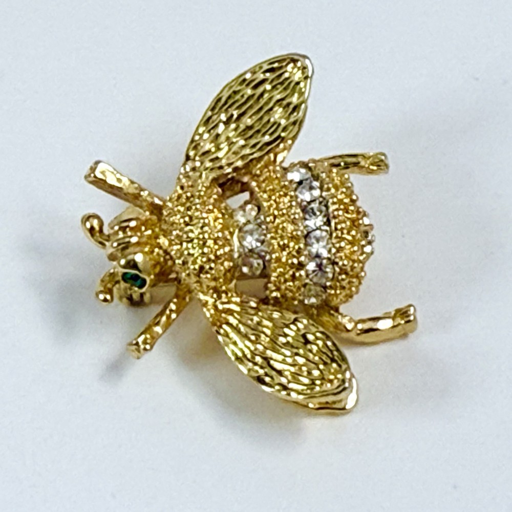 Vintage Gold Tone Rhinestone Bumble Bee Brooch Pin