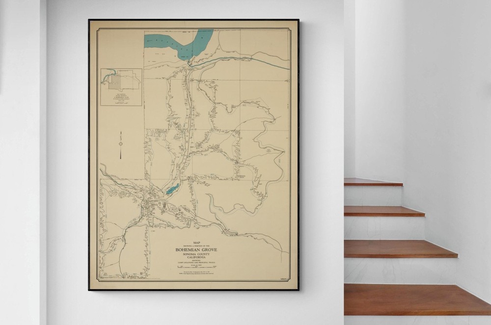 1929 Map of Bohemian Grove Campground Sonoma County California Poster Print