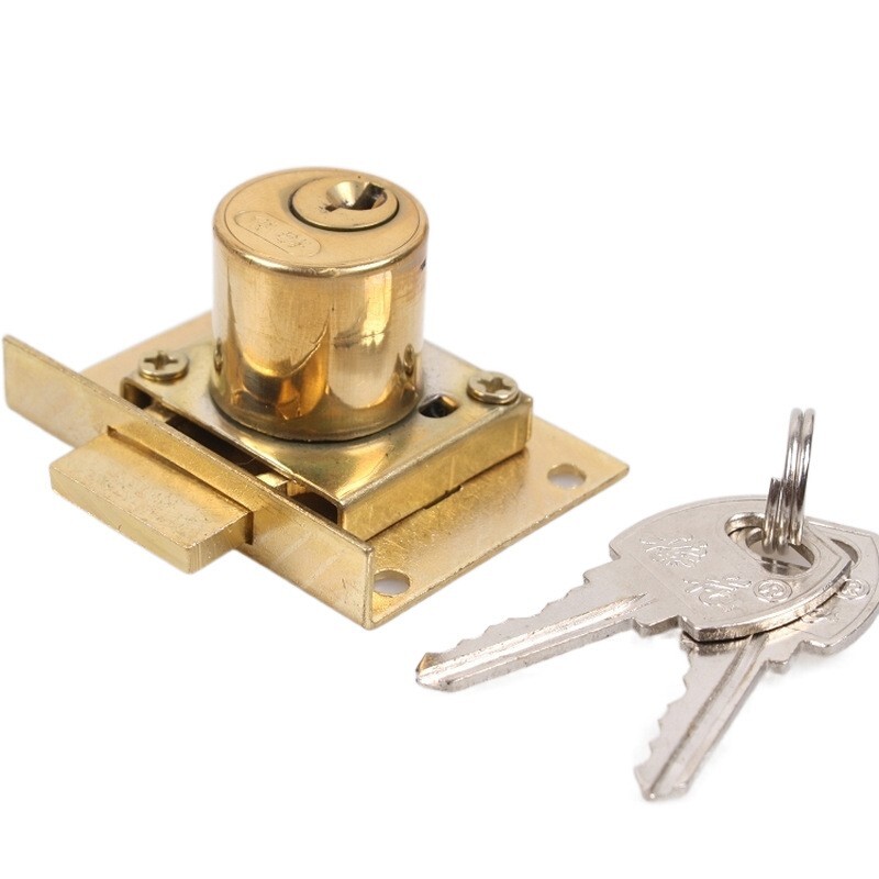 22mm Metal Mounting Plate Cylinder Head Furniture Drawer Lock w 2 Keys