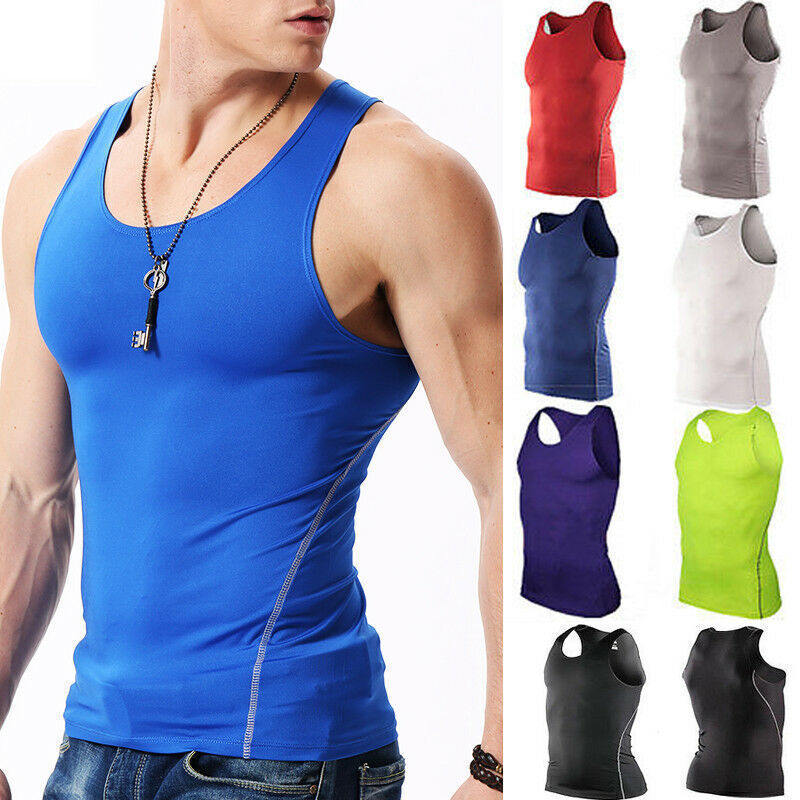 Men’s Stretch Compression Workout Tank Top Base Layer Sports Vest