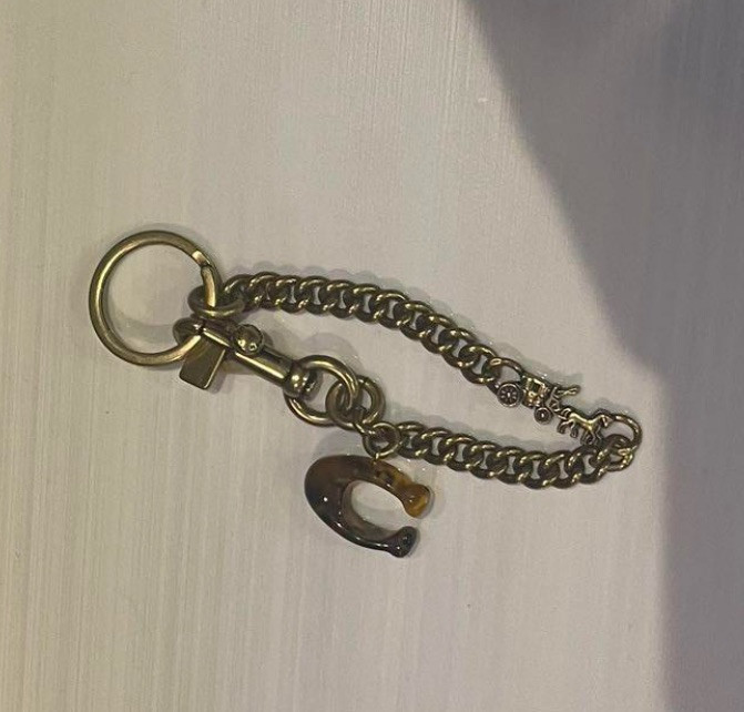 Coach Tortoise Resin C Charm Keychain Chain Signature Logo w/ Carriage Unused!