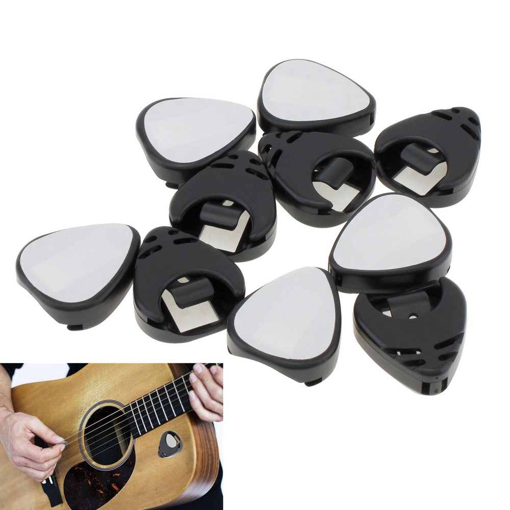 10pcs Black Stick-on Guitar Pick Holders for Acoustic Guitar Bass Ukulele