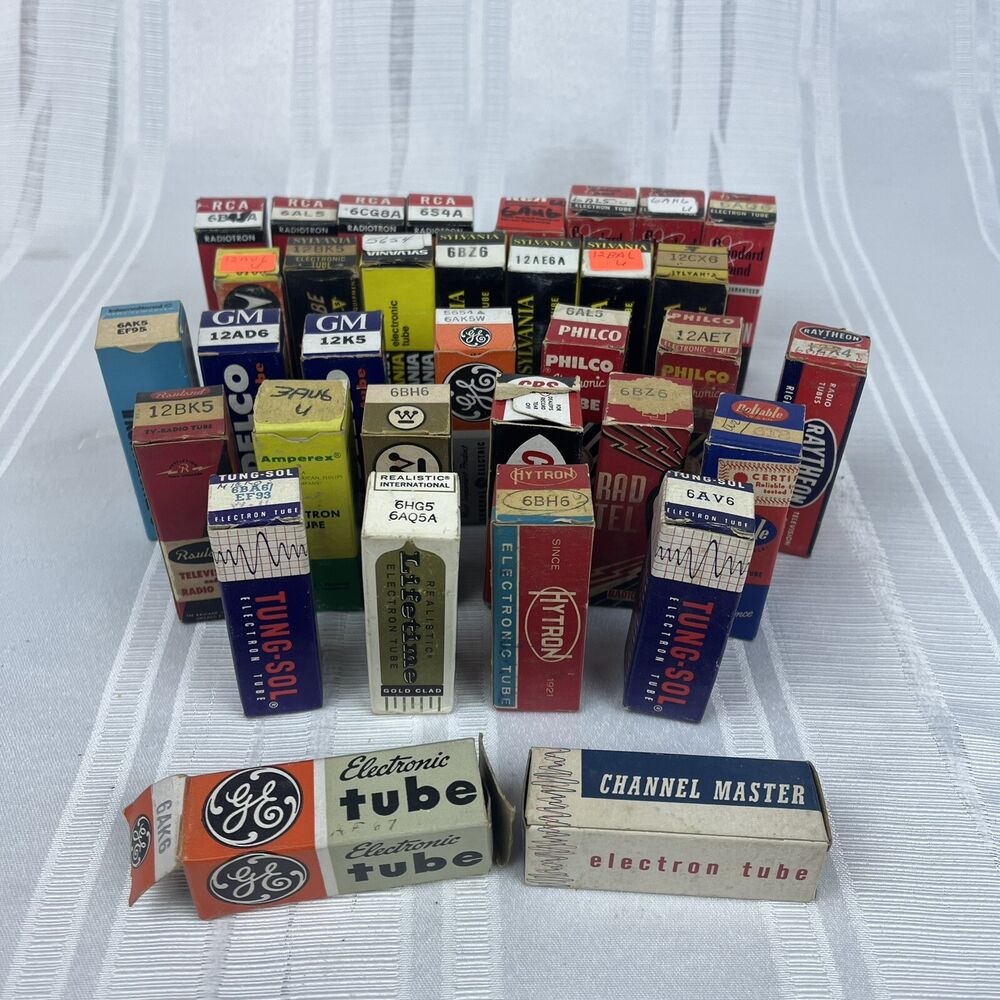 Lot of 34 Radio Audio Electron Vacuum Tubes RCA, GE, Sylvania, Delco - Untested