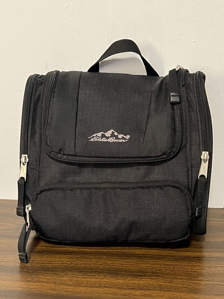 Eddie Bauer Toiletries Travel Bag Black Pockets Zipper Hanging Hook Men’s Unisex