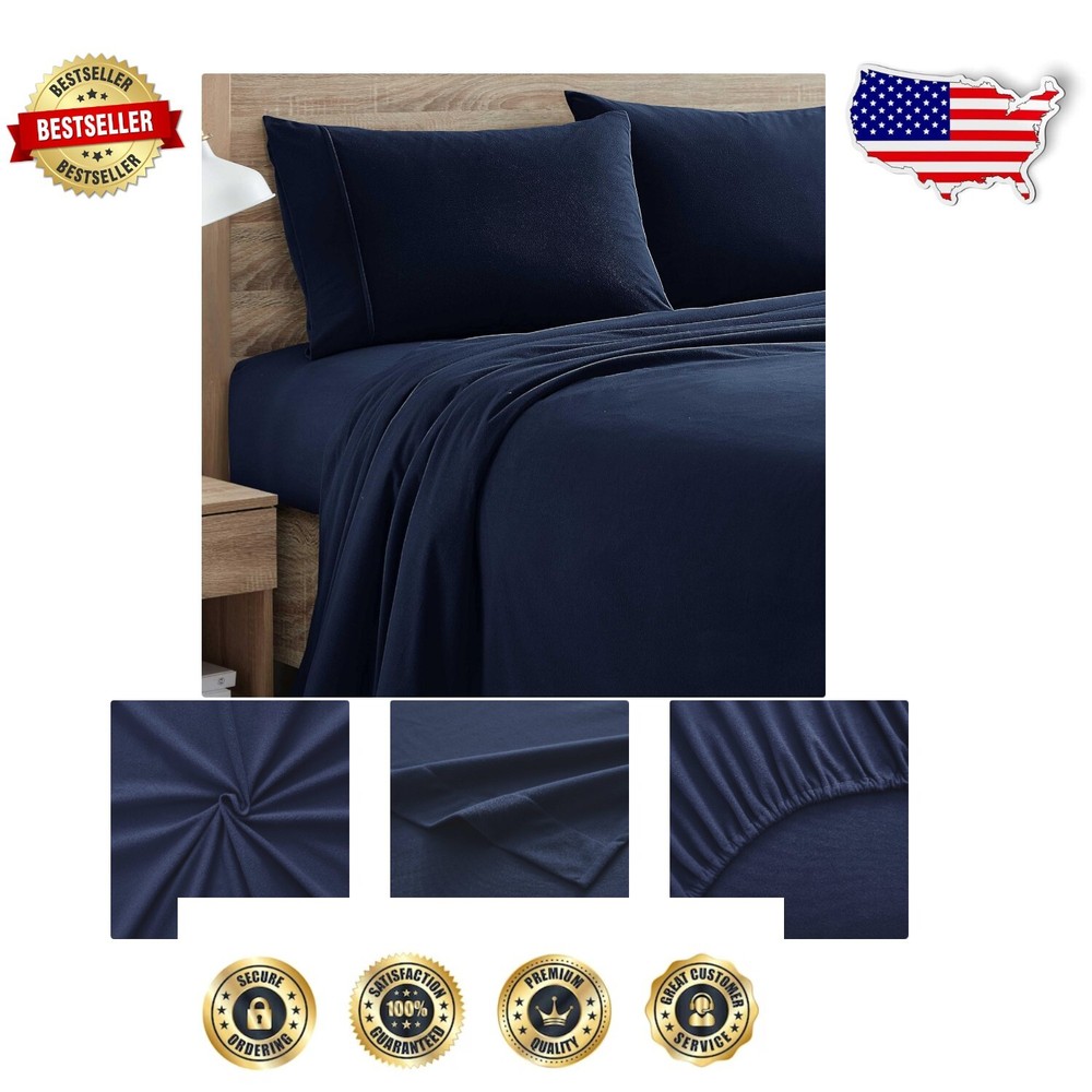 All-Season Breathable Queen Flannel Sheet Set with Deep Pockets - Navy Comfort