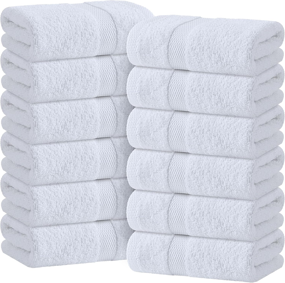 Wealuxe White Hand Towels for Bathroom [12 Pack] Cotton Hand Towel Bulk for Gym,