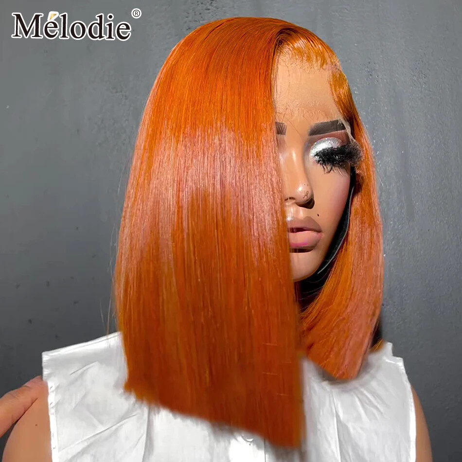 HD Straight Ginger Orange 13x4 13x6 Bob Lace Front Human Hair Wig Preplucked Remy