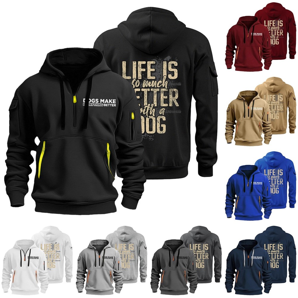 Hoodies for Men Zip Up Hoodie 1/4 Zip Pullover Tactical Sweatshirt with Pockets