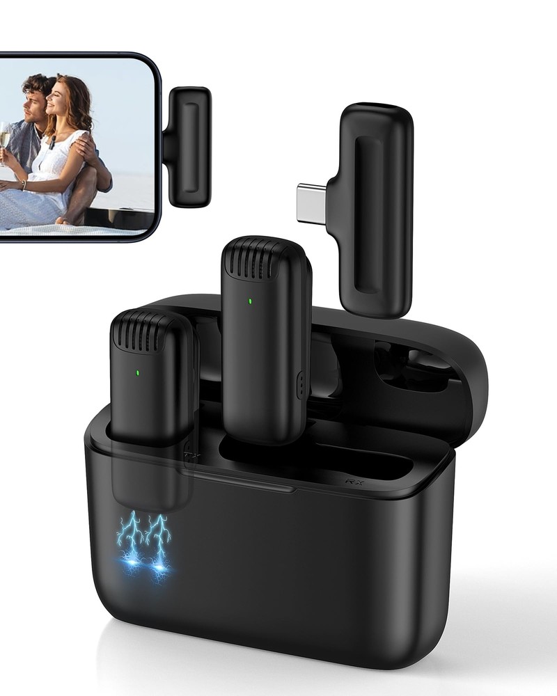2 Small Mini Wireless Microphone For iPhone Type C Cell Phone Noise Reduction