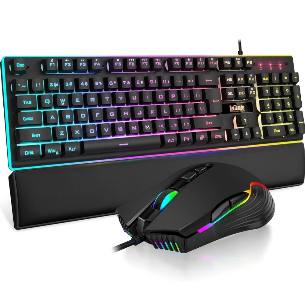 RedThunder K10 RGB Wired Gaming Keyboard Mouse Combo with Wrist Rest