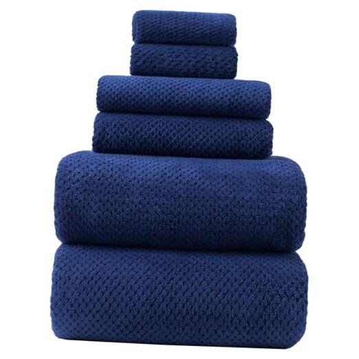 Oversized 40x80 Inch Bath Towels Set of 6 in Navy Blue