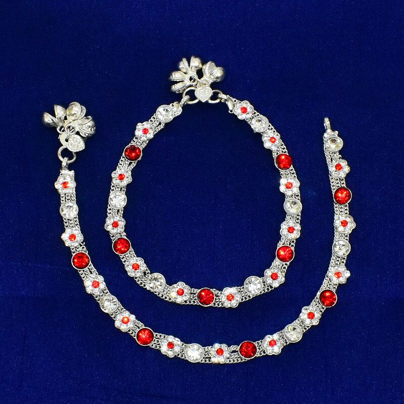 Women's Anklet Silver Plated Sandals Tone Bell Charms Payal Foot Chian Bracelete