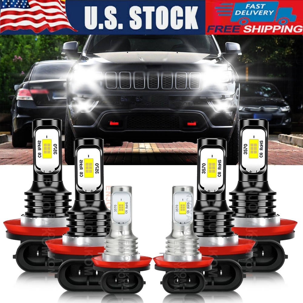 For Jeep Grand Cherokee 2019 2020 2021 LED Headlight Bulbs High Low + Fog Lamp