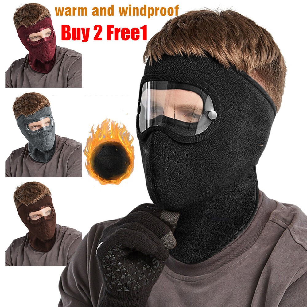 Fleece Warm Winter Balaclava Face Mask With Anti-Fog Goggles Windproof Skull Cap