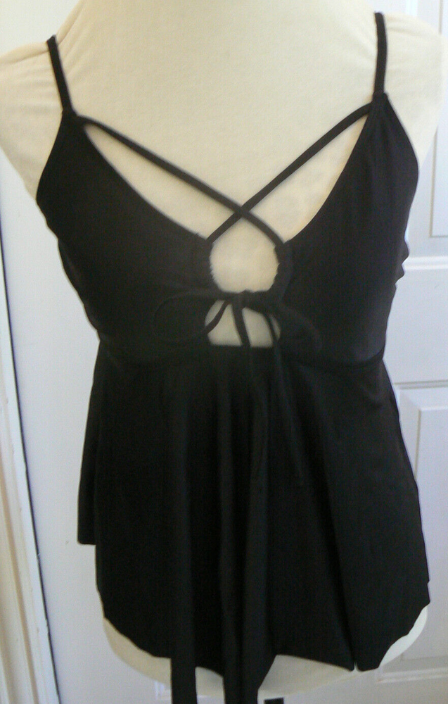 Women's Time and Tru Black Adjustable Strappy Loose Swim Top Size 8-10
