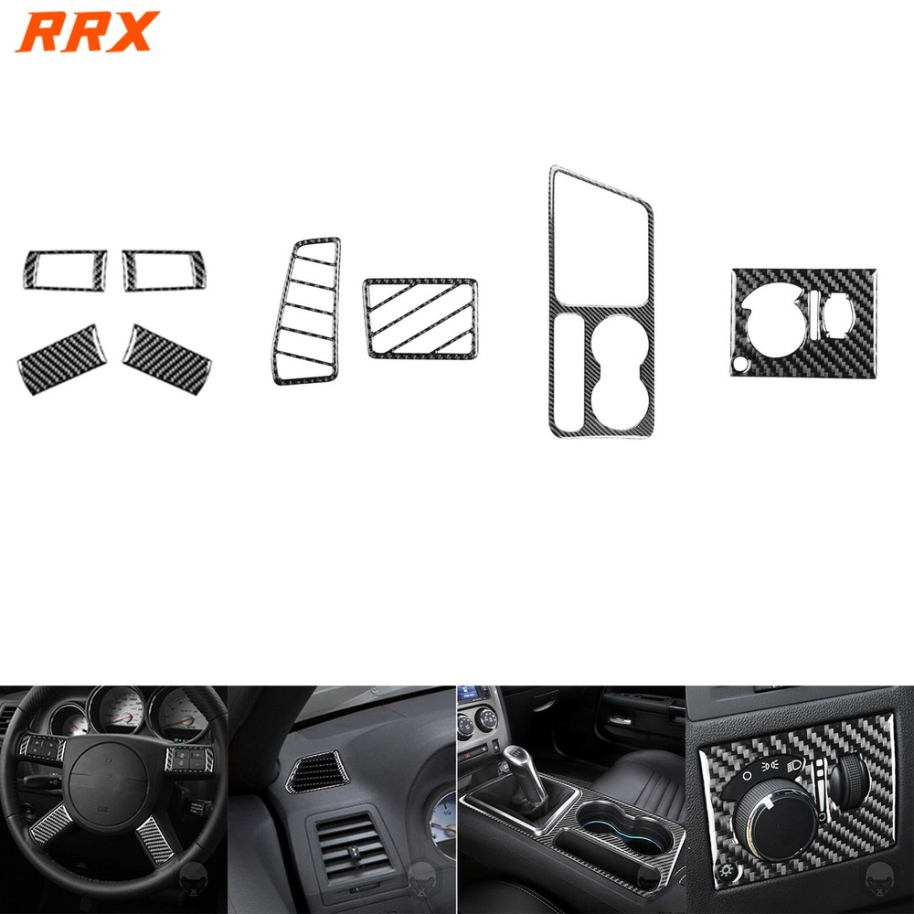 8Pcs Real Carbon Fiber Interior Set Dash Cover Trim For Dodge Challenger 08-14