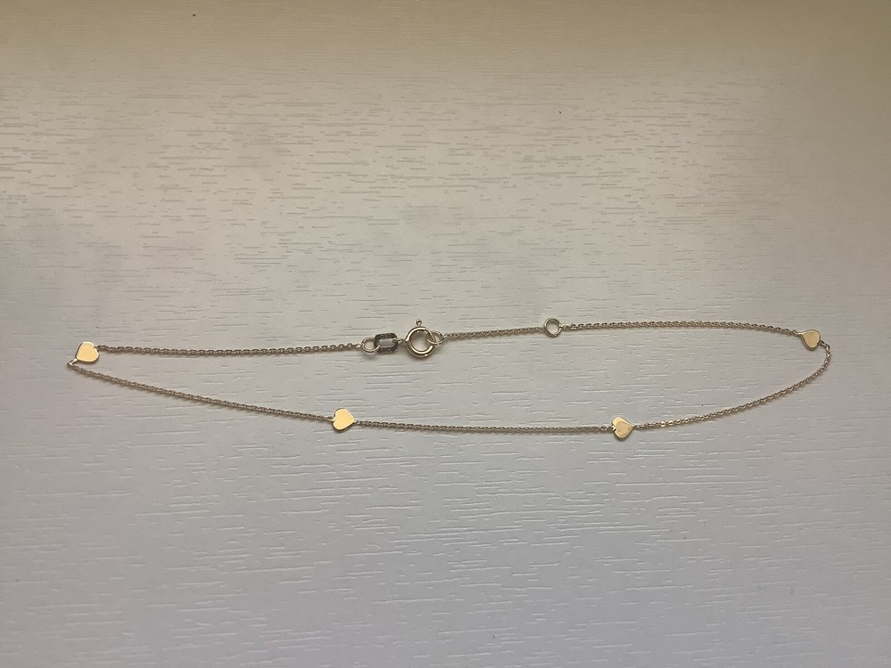10K Real Gold Anklet With Mirror Hearts and Link Chain