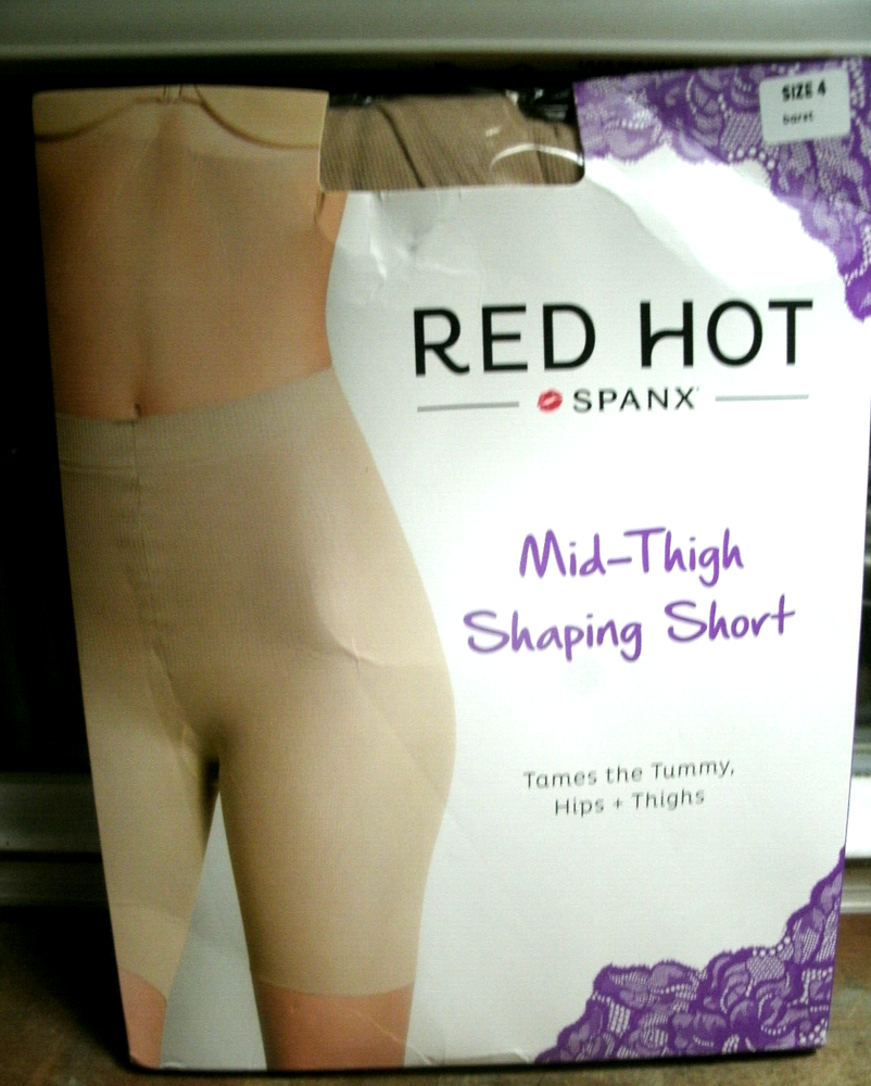 SPANX Red Hot Mid-Thigh Shaping Shorts Size 4 Barest Bare Smooths Hips Tummy Thighs