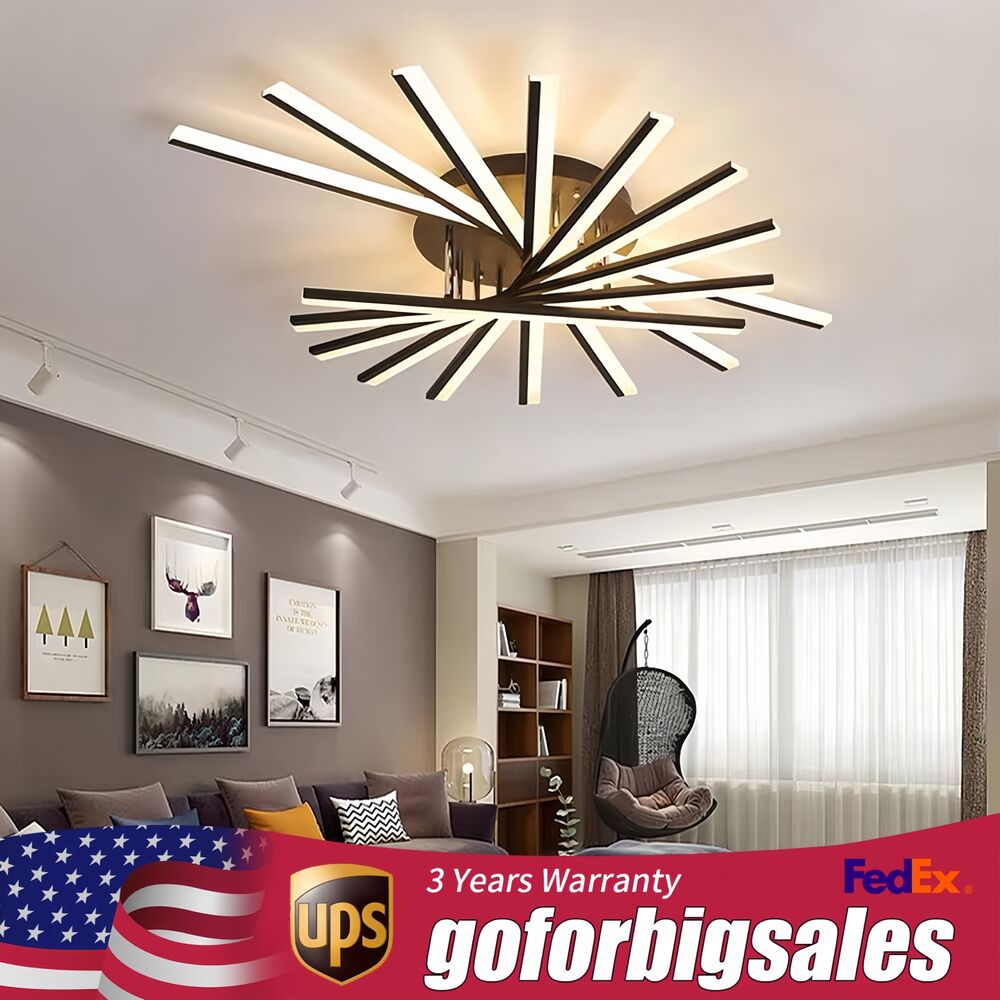 Modern Ceiling Light Dimmable LED Lamp Flush Mount Chandelier Fixture W/ Remote