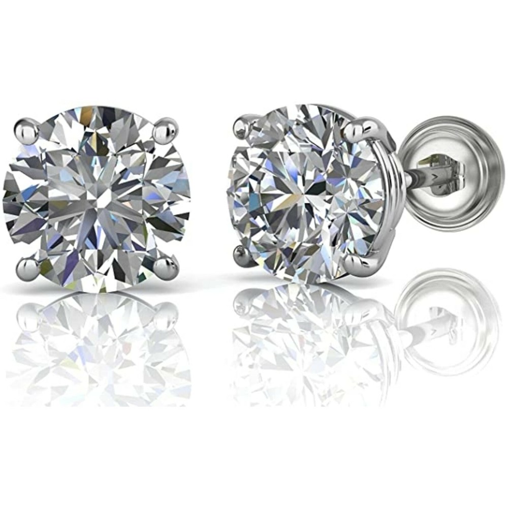 2 ct. Moissanite Stud Screw Back Earrings - 14k White Gold - Sparkling