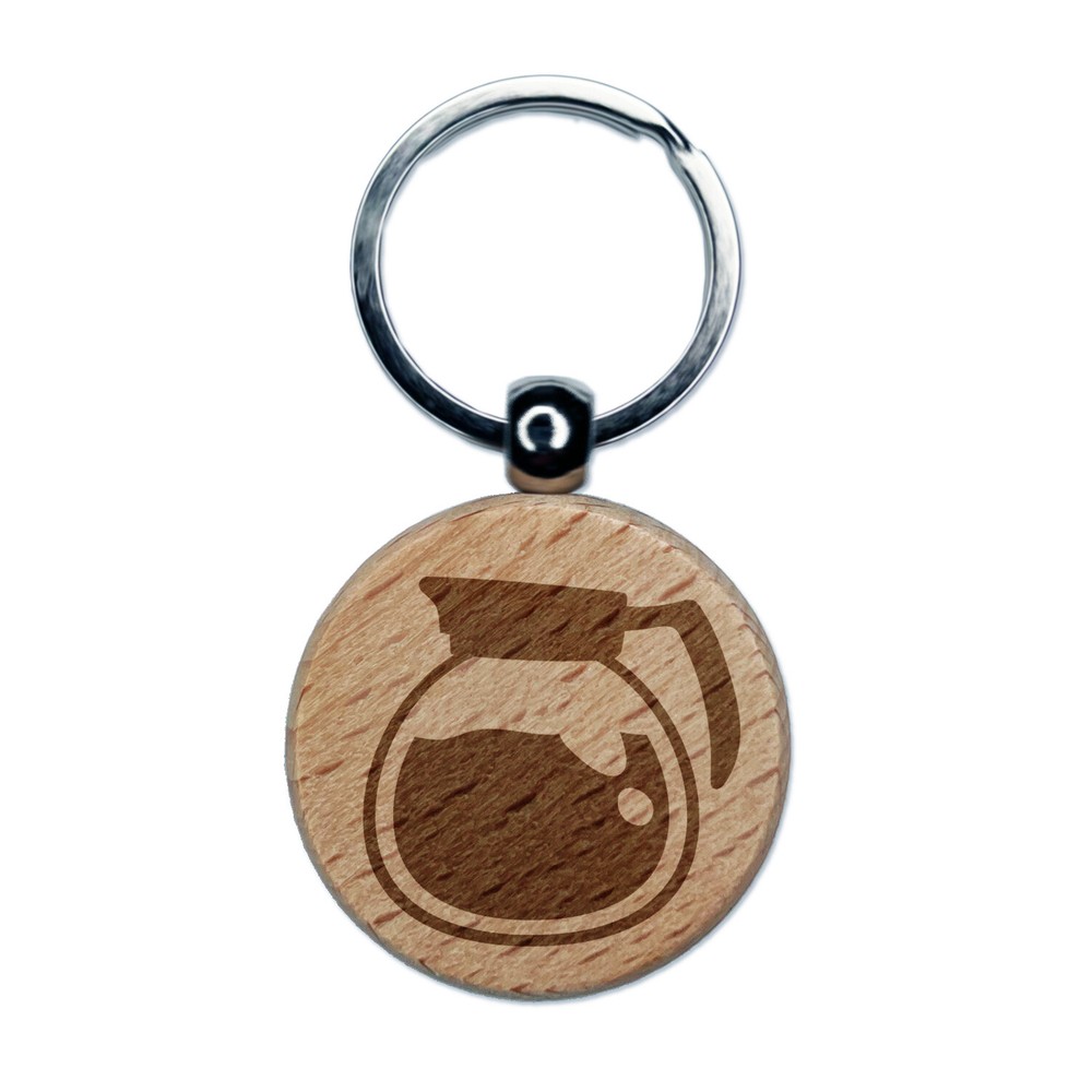 Engraved Wooden Coffee Pot Keychain Tag Charm