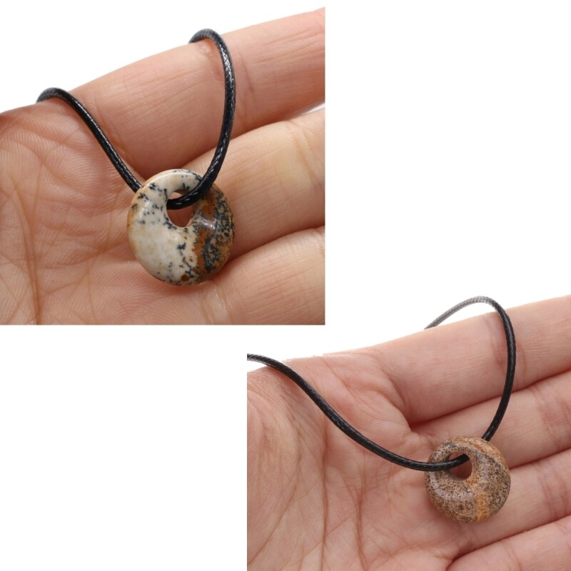 Natural Stone Pendant Necklace Round Shape Crystal Opals Eye Agates