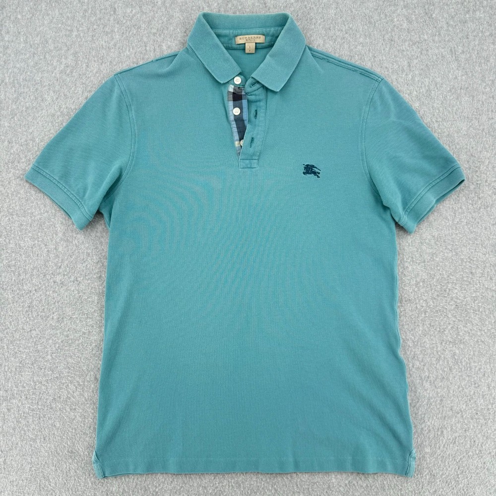 Burberry Brit Men's Small Teal Short Sleeve Polo with Nova Plaid Trim