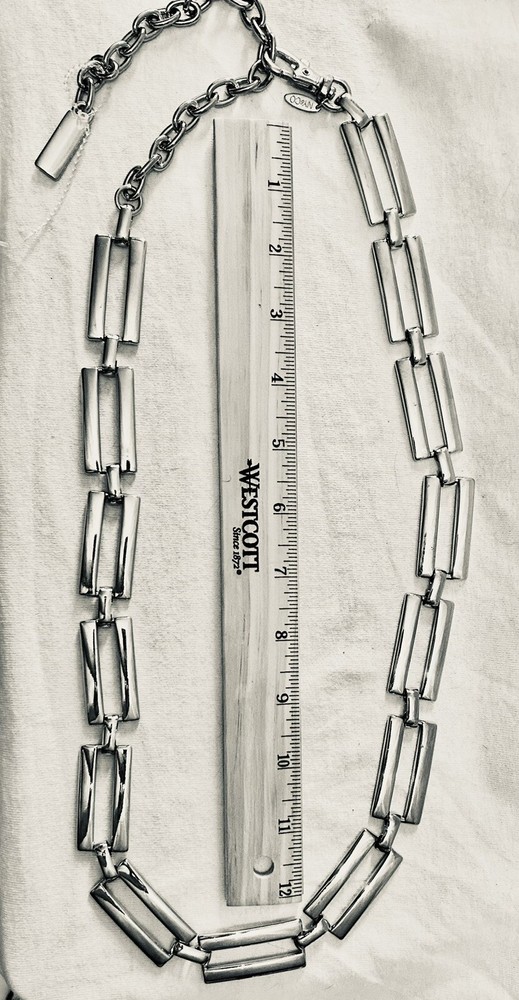 NY & Co Chain Rectangular Link Silver Tone Adjustable Statement Necklace 28 in