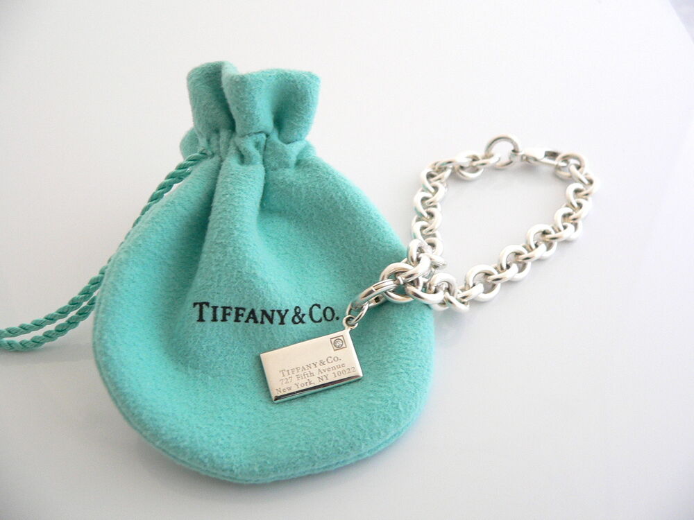 Tiffany & Co Silver Diamond Envelope Bracelet Charm Pendant Bangle 7.5 Inch Gift