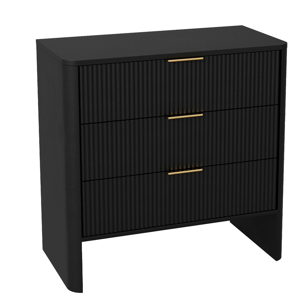 Wooden Cabinet With 3 Drawers Wavy Pattern Modern Bedside Cupboard