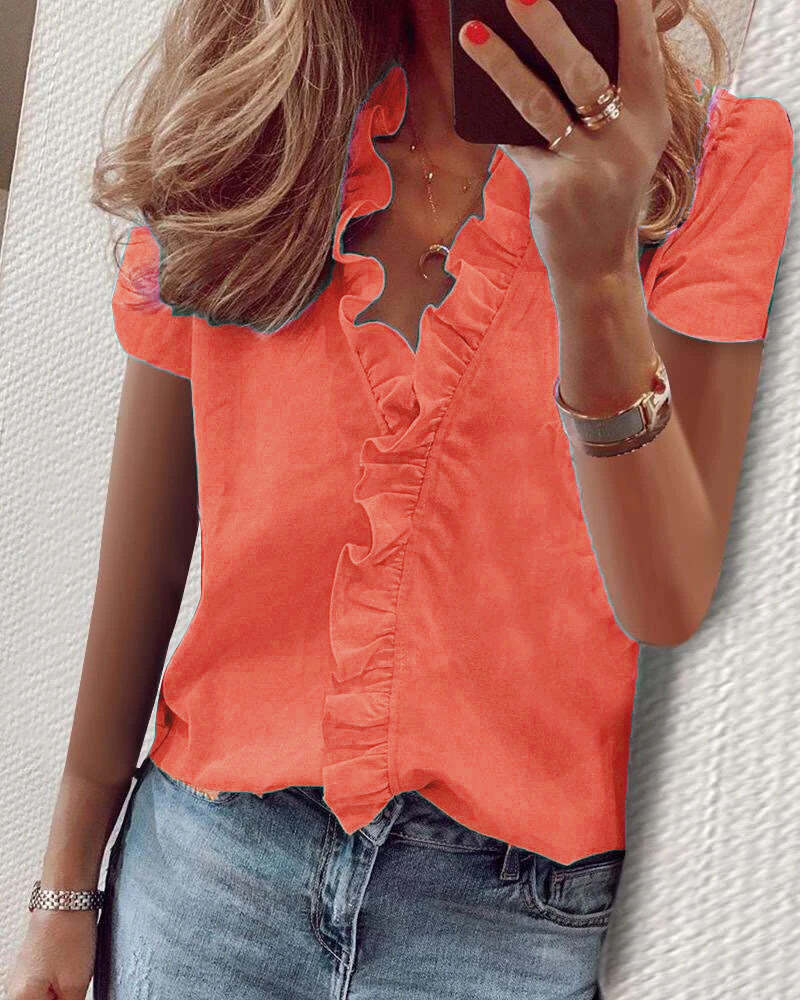 European And American Short Sleeve Ruffle Blouse Women casual top