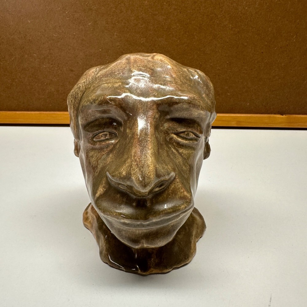 Folk Art Sculpture Bust Man Unsigned Vintage Primitive Pottery Outsider Art