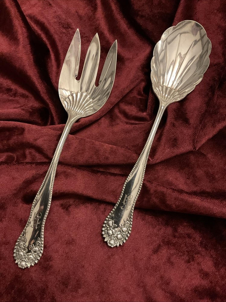 LANCASTER by Gorham Sterling Set of Two Salad Servers-Fork&Spoon 8 3/4