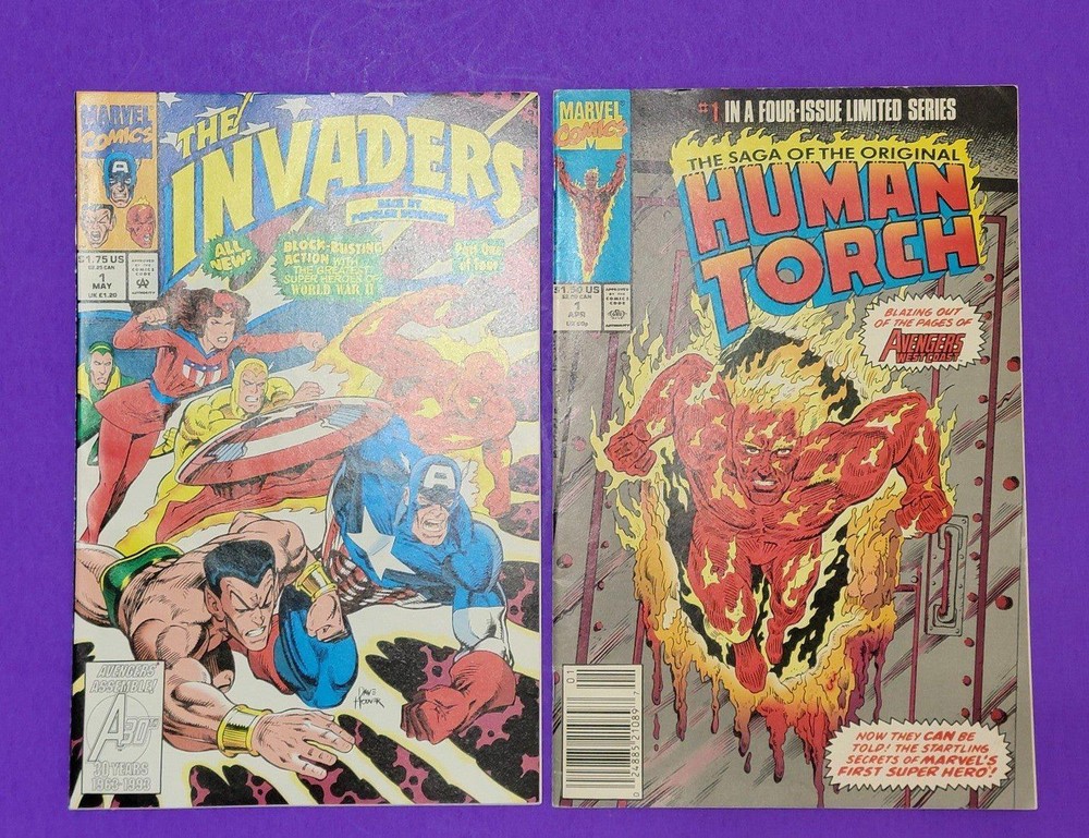 Invaders Issue 1 & The Saga Of The Original Human Torch 1 Vintage Marvel Comics