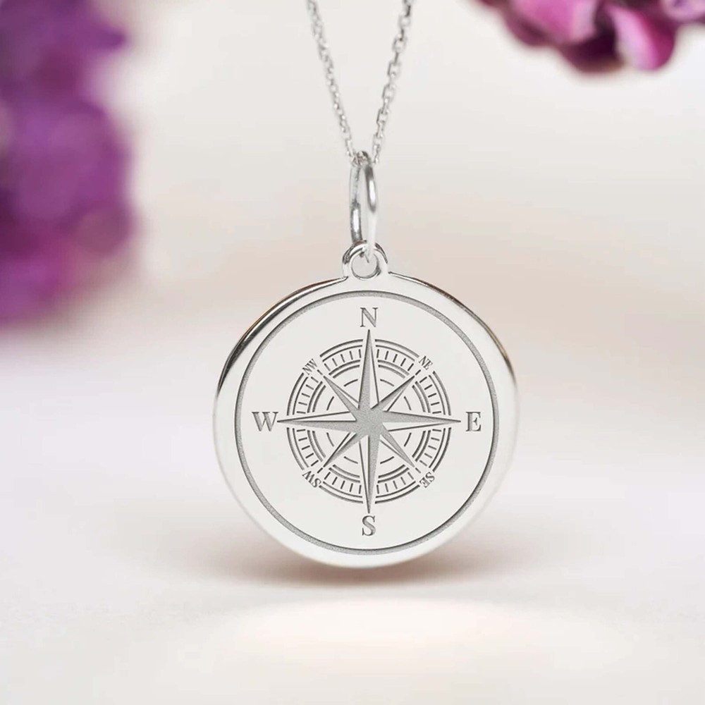 Personalized 925 Sterling Silver Nautical Dainty Compass Pendant for Her