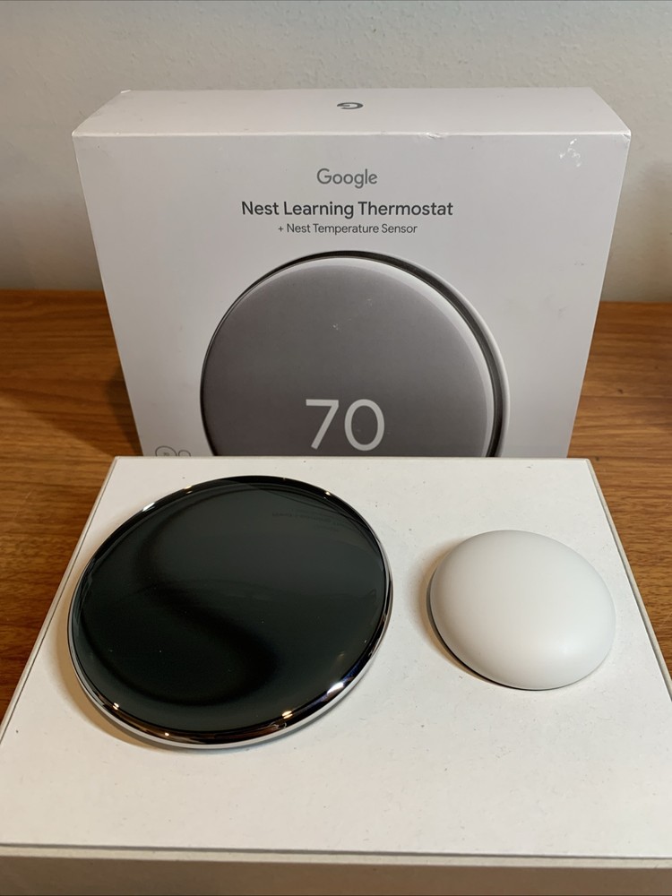 Google nest learning thermostat + nest temperature sensor polished silver